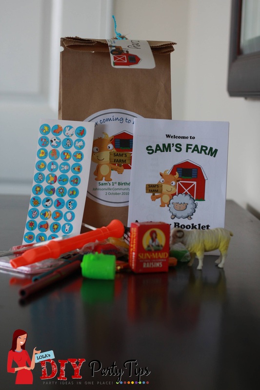 Farm-themed lootbag contents